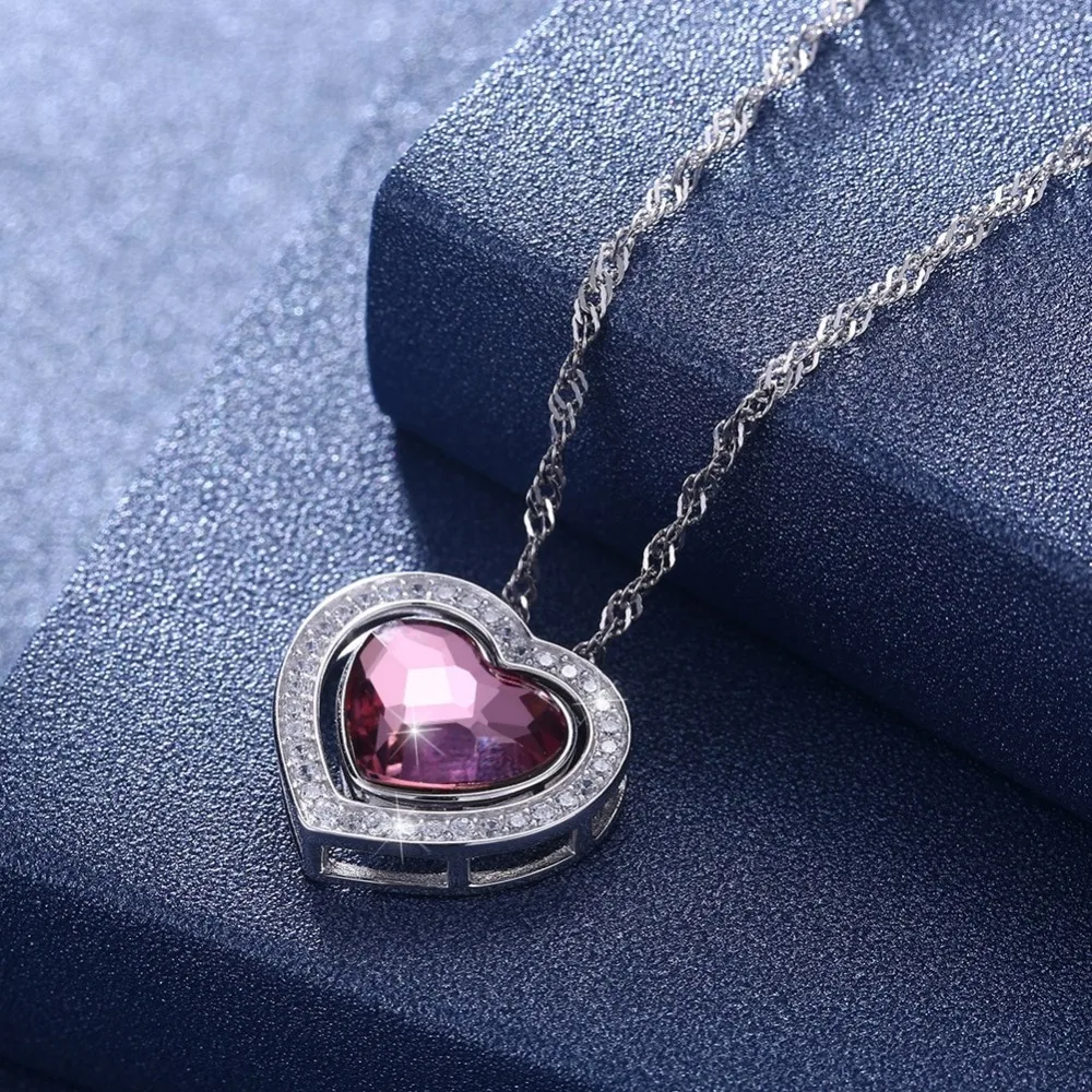 Ожерелье LEKANI с кристаллами Swarovski 925 двойное сердце DIY бриллиантовое ожерелье