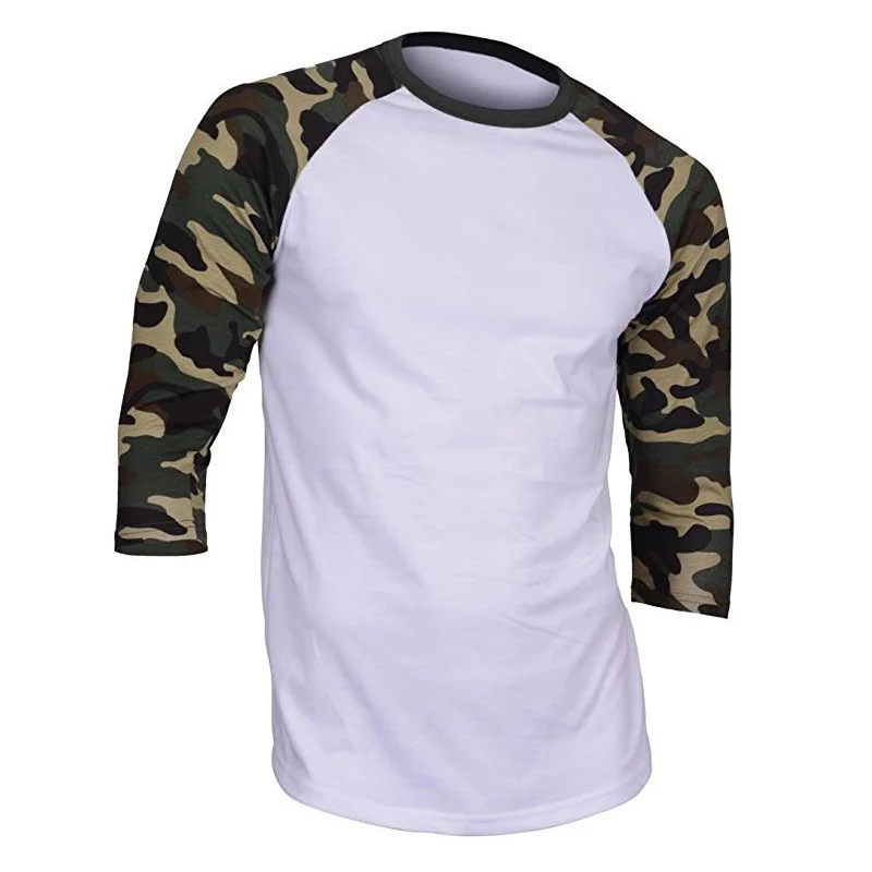 Men's Casual 3/4 Sleeve Baseball Tshirt Raglan Jersey Shirt Camo Printing Loose Tops Short | Мужская одежда