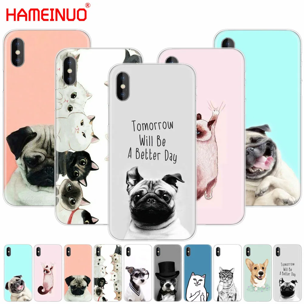Чехол для мобильного телефона HAMEINUO с милой собачкой и кошкой iphone X 8 7 6 4 4S 5 5S SE 5c 6s