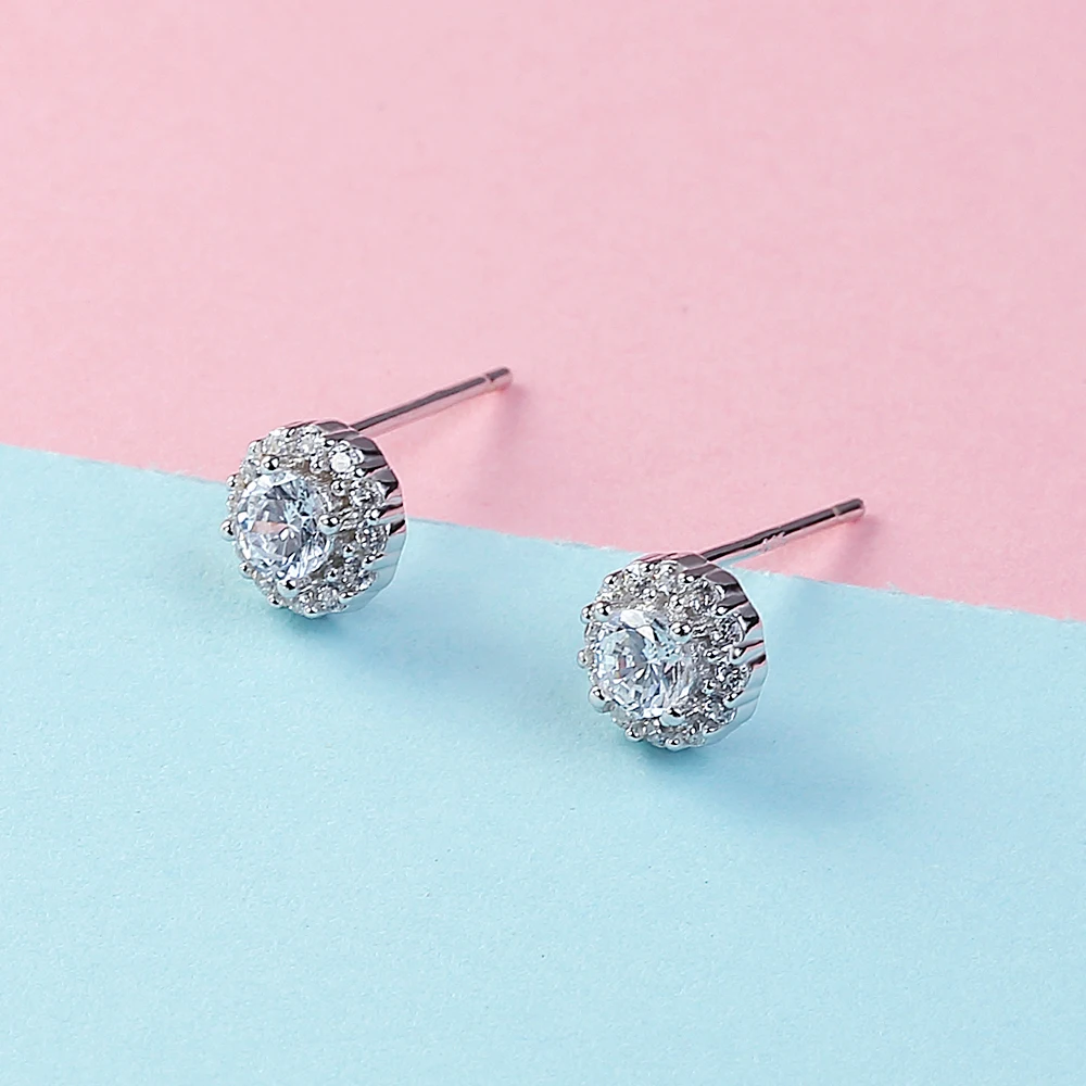 

Women Stud Wedding Earrings 100% Genuine 925 Sterling Silver Round Shape with AAA+ Cubic Zirconia Zircon Top Quality Charm Gift
