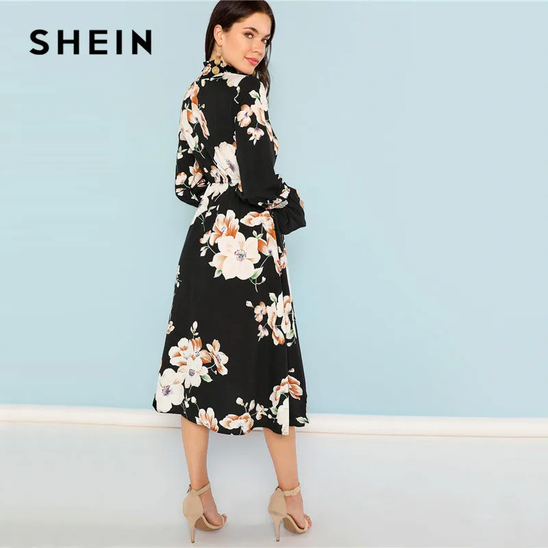 SHEIN Нарядное Платье С Цветочным Принтом Для Девочек, Платье С Длинным Рукавом