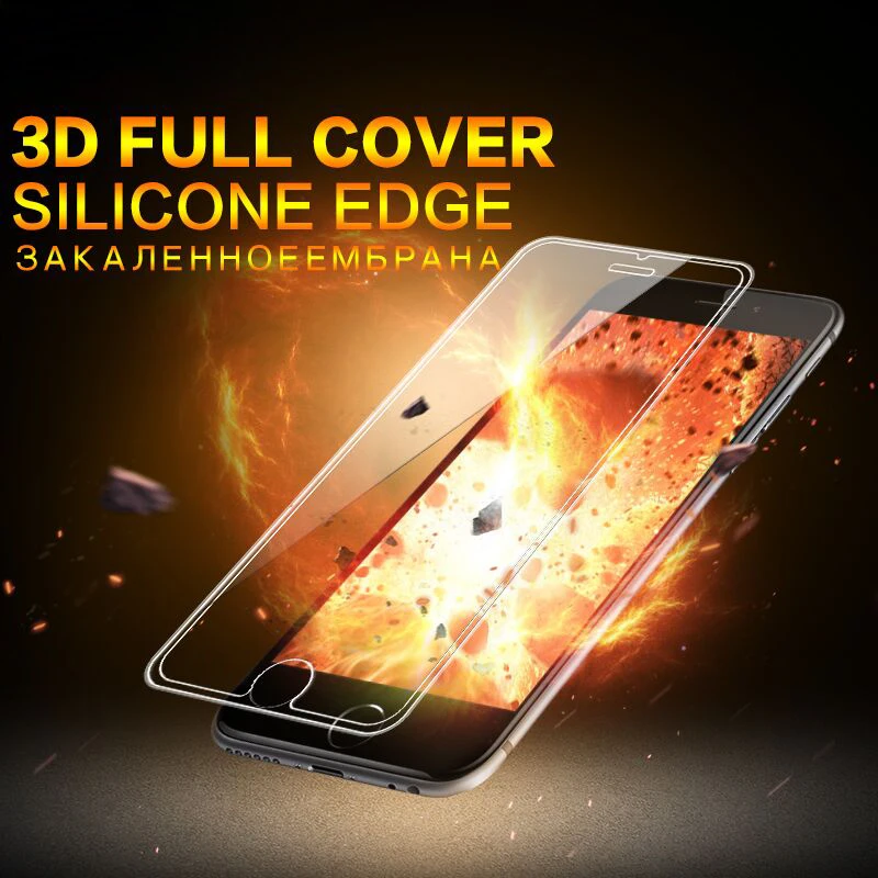 3D 9 H полное покрытие силиконовый Край Закаленное стекло для iPhone 6 6s 6 6s Plus 7 7 8 Plus X защитная пленка Взрывозащищенная