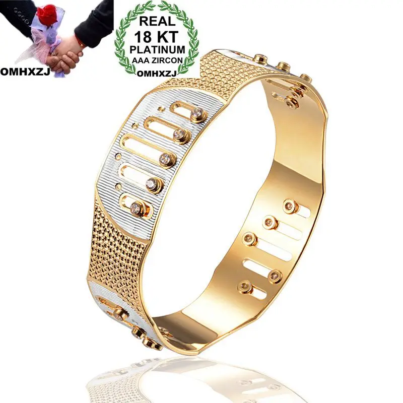 

OMHXZJ Wholesale Personality Fashion OL Woman Girl Party Gift Silver Gold Geometric Hollow 18KT Gold Cuff Bangle Bracelet BR204