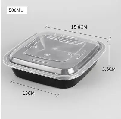 500ML 50 шт одноразовые контейнеры для еды пластиковый для хранения еды контейнер безопасные контейнеры для приготовления пищи для дома кухонное Хранение продуктов коробка - Цвет: 500ML