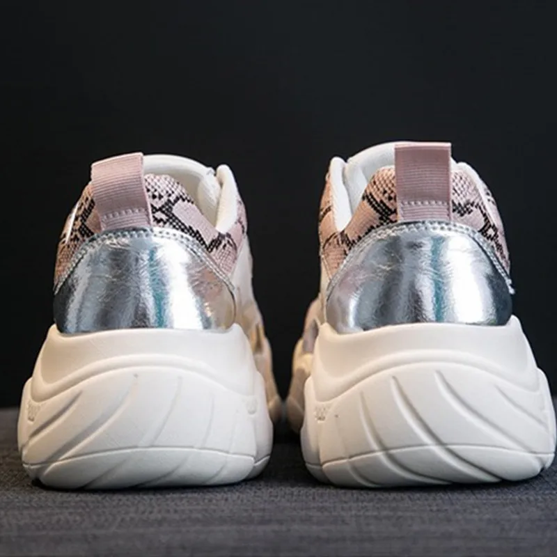 Women Sneakers Vulcanized Shoes Summer Lace-up Mesh Leather Laser Casual Pink Platform 201918w | Обувь