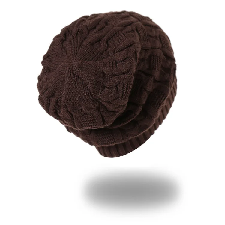 brown RX7705 модные зимние теплые шапки для мужчин и женщин, вязанная шапка с вышивкой, осенние черные однотонные завитые шапочки Skullies для женщин - Цвет: brown