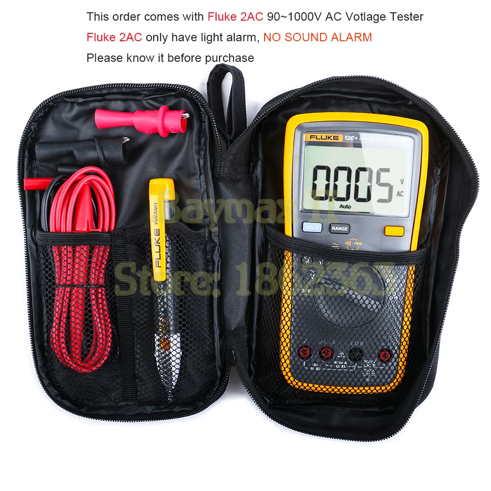 Цифровой мультиметр Fluke 12E+ с автоматическим диапазоном с Fluke 2AC 90~ 1000 В/Fluke 1AC-C2II 200~ 1000 В тестер напряжения переменного тока и сумка для переноски