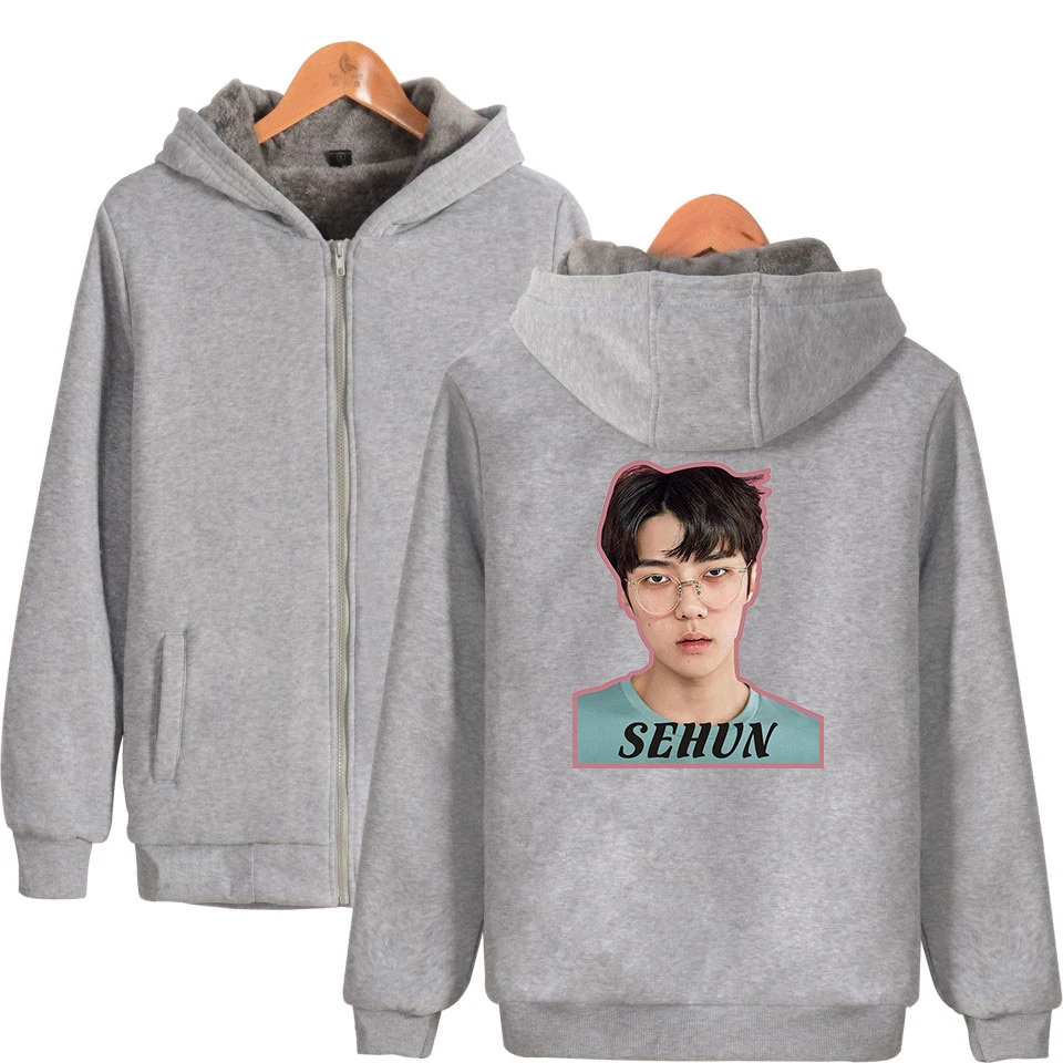 EXO LAY SUHO BAEKHYUN SEHUN зимняя флисовая толстовка женская 2019 Повседневная Толстовка с