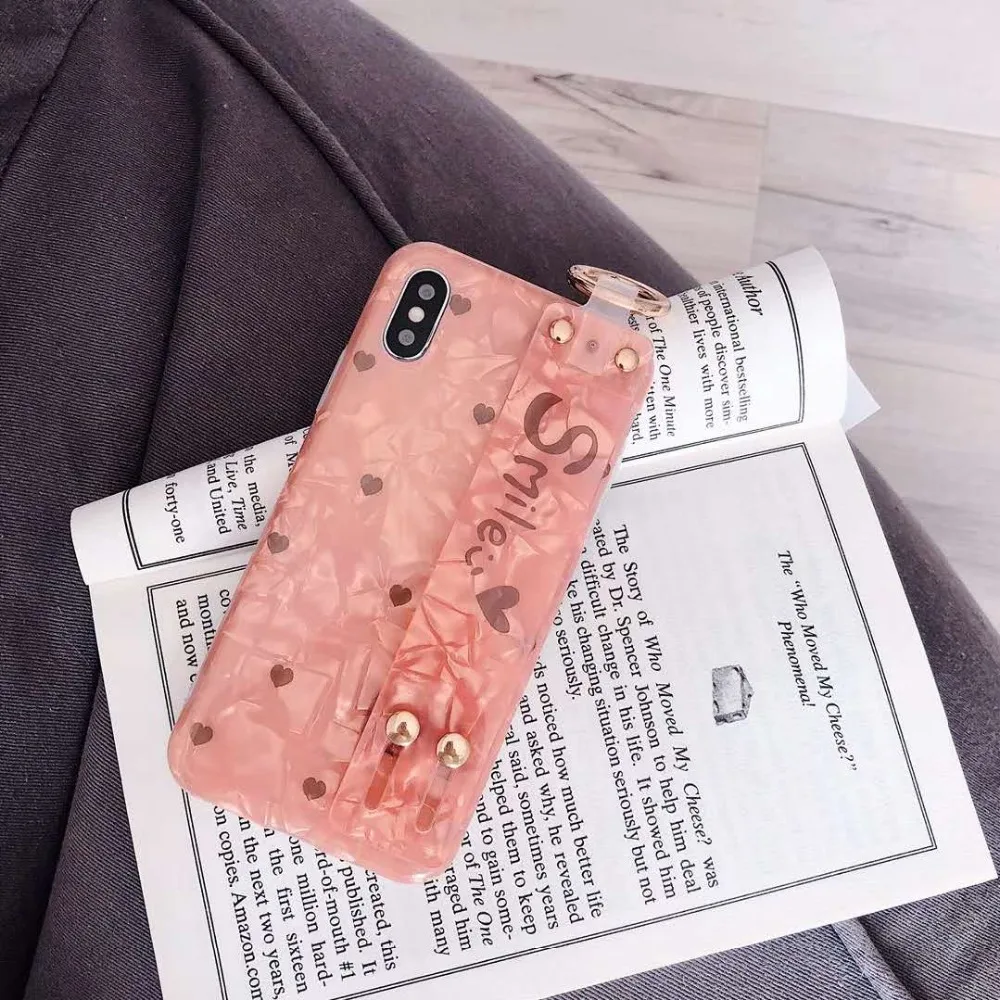 Shellfish Orange Love Wrist Strap for iPhone 6 6s 7 8 plus Case x xs Back Cover |