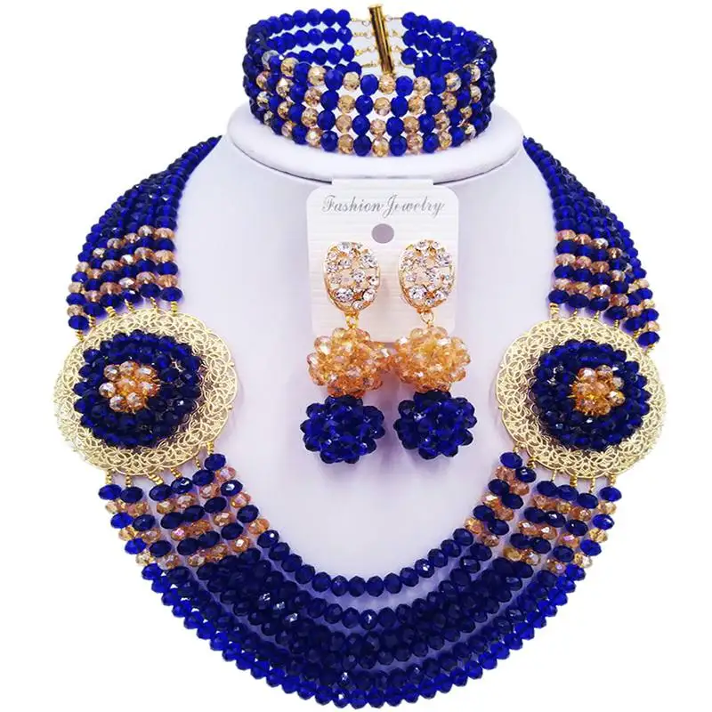 Хорошее качество Аква голубое шампанское золото AB Африканские свадебные бусы