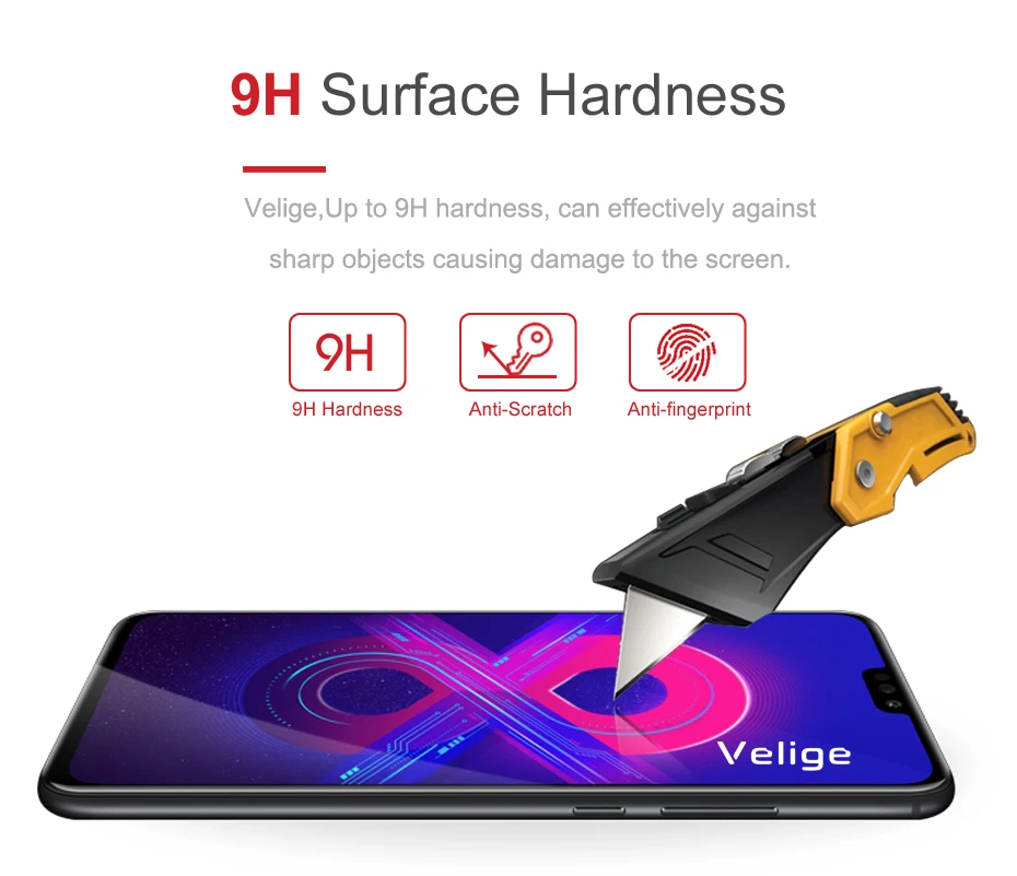 2 упаковки, защитная пленка для экрана Velige для huawei Honor 8X Honor8X, 8 X, закаленное стекло, полное покрытие, 9 H, HD, ясность, защитное стекло, пленка