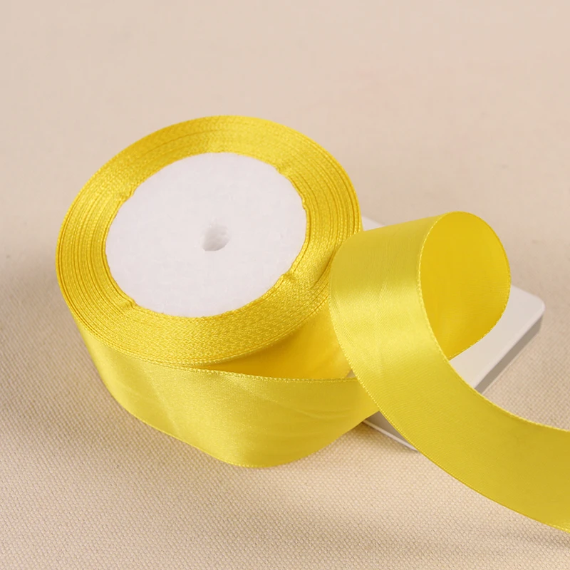 Yellow 4 см шириной 25 ярдов длинная шелковая цветная лента упаковка для свадебного подарка швейная ткань поставки белый черный Тиффани синий - Цвет: Yellow