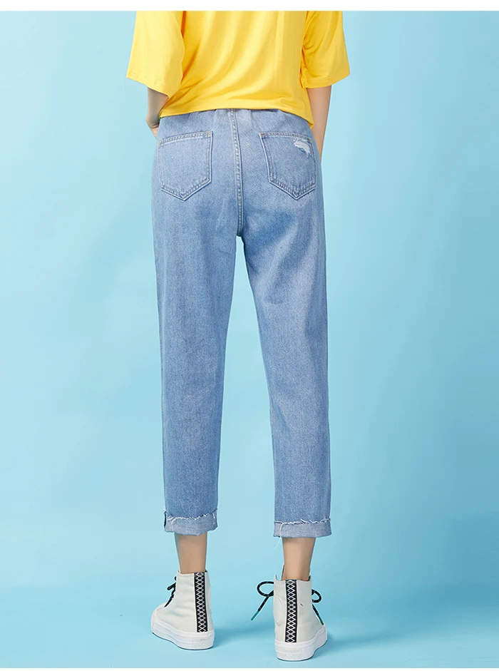 LEIJIJEANS, Новое поступление, весна, средняя посадка, свободные, с дырками, светло-голубые, Харлан, джинсы для женщин, уличный стиль, размера плюс, женские джинсы 9002