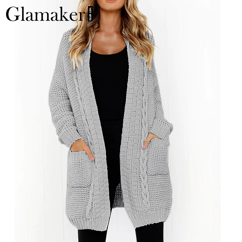Женский Длинный трикотажный свитер Glamaker хлопковый свободный свитер| |