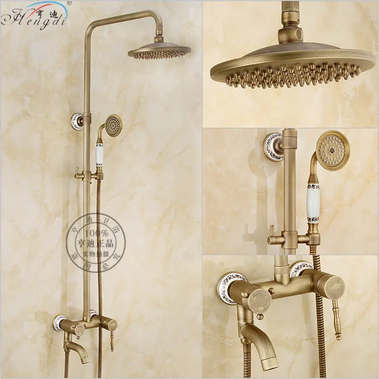 Смеситель для ванной в ретро стиле из античной меди и латуни настенный