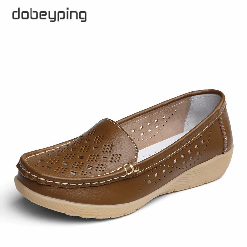 Khaki Dobeyping/Новинка; женская обувь из натуральной кожи на плоской подошве с вырезами; женские летние лоферы; мокасины; женская обувь; Размеры 35-41 - Цвет: Khaki