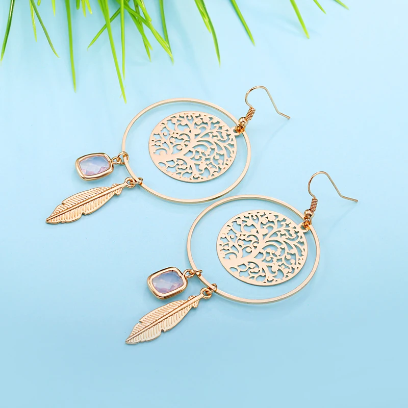 Женские Висячие серьги boucle d'oreille femme элегантные в европейском стиле с листьями дерева жизни