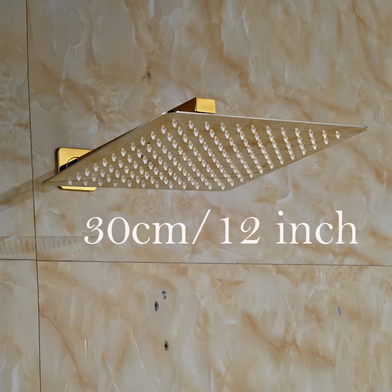 

Free Shipping Golden 8/10/12 inch Ultrathin Rainfall Shower Head with Wall Mount Brass Shower Arm