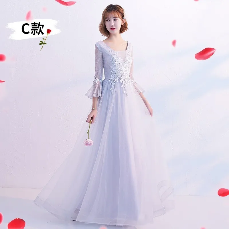 Vivian's Bridal недорогое высококачественное Элегантное синее серое ТРАПЕЦИЕВИДНОЕ простое платье подружки невесты Пышное расклешенное длинное шифоновое платье - Цвет: same as photo