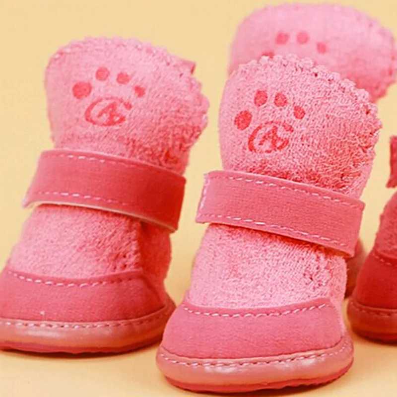 Pink Розовый, коричневый, нескользящая зимняя обувь для собак, водонепроницаемая для щенков, маленькие собаки, питомцы, теплые коричневые, розовые зимние сапоги, милые мягкие товары для домашних животных - Цвет: Pink