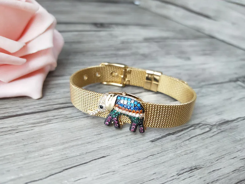 

5 Pieces Turkish Style elephant Double Bails Connector,Micro pave CZ zircon Strap bracelet,adjustable bracelet Jewelry BG182