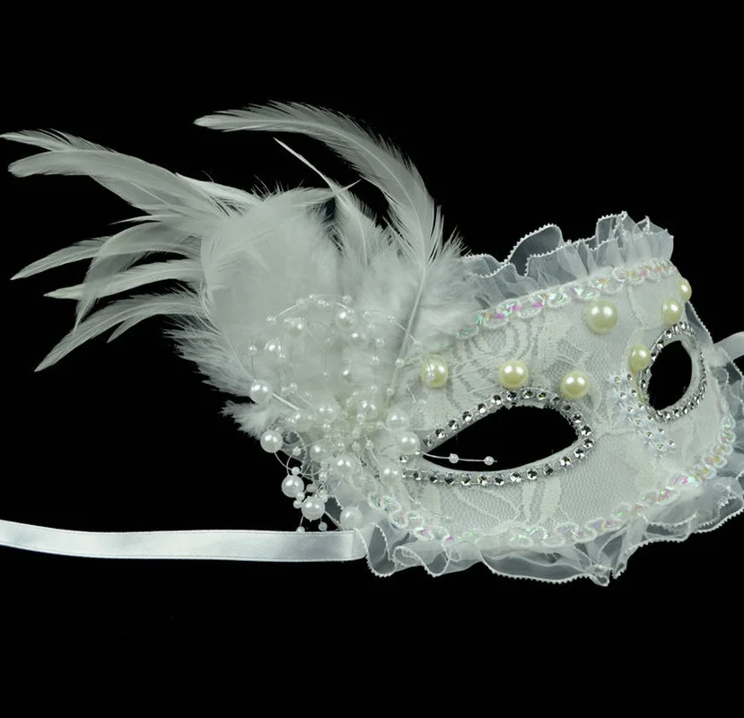 3 шт./лот полулицевая Жемчужная Маска с перьями для Хэллоуина маскарадный костюм