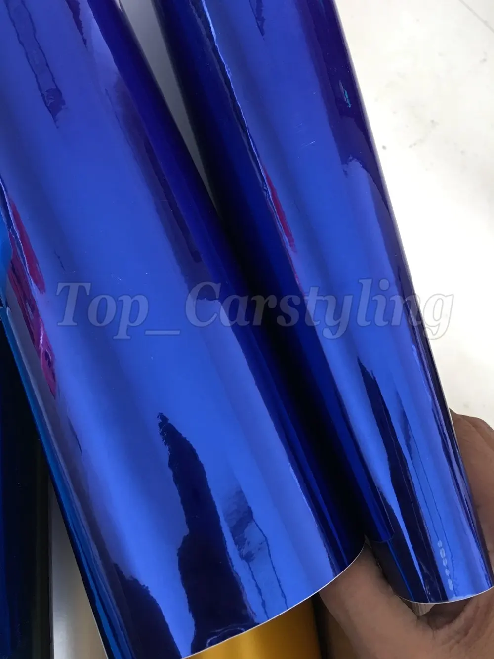 Темно-синяя растягивающаяся хромированная зеркальная виниловая пленка для