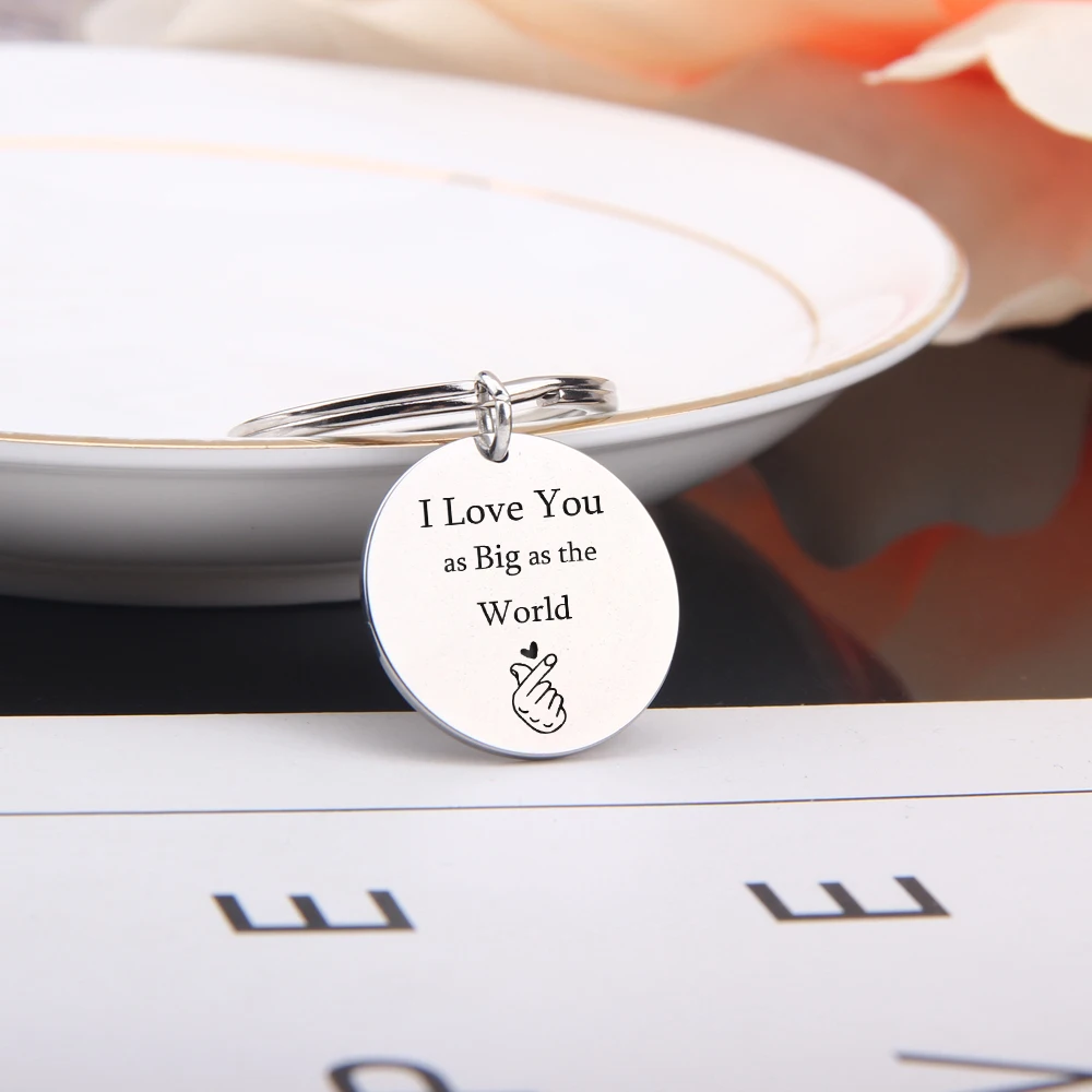FLYANGEL Engraved Keychain Various Style Keyring I Love You A Big As World Lover Mother Key Tag Gifts Cute Holder | Украшения и