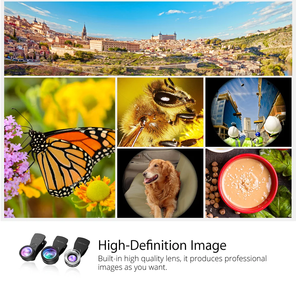 MPOW универсальные чехлы для мобильного телефона Камера объектив Комплект 3 в 1 Clip on