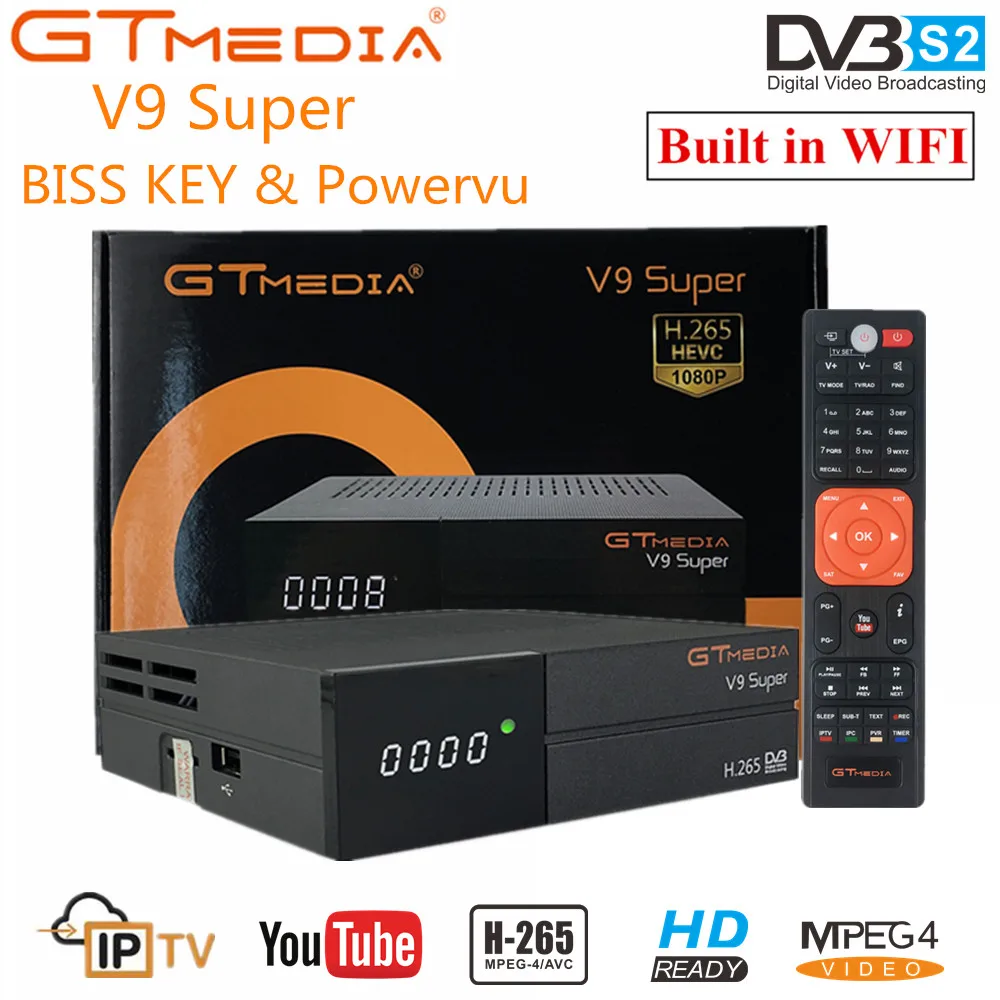 GTMedia V9 Super Satellite Receiver DVB-S2 H.265 Built-in WiFi+1 Year Europe Cccam From Freesat V8 Receptor dvb tv decoder | Электроника
