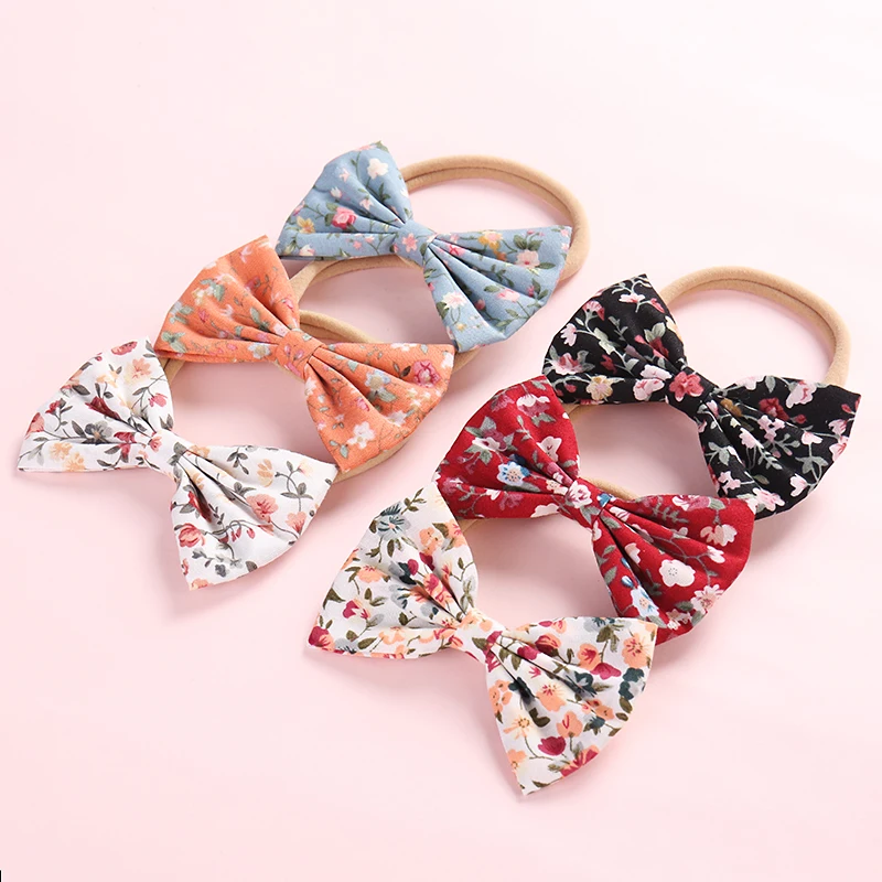 5pcs New Infant Baby Girls Nylon Headbands Cute Knotbows Head Bands Fashion Flowers Print Soft Wraps Hair Wear | Детская одежда и