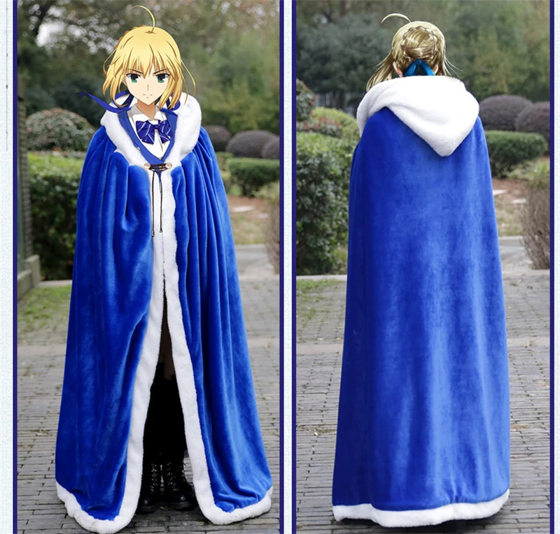Карнавальный костюм Fate FGO Arturia плюшевый теплый с накидкой Королевского синего