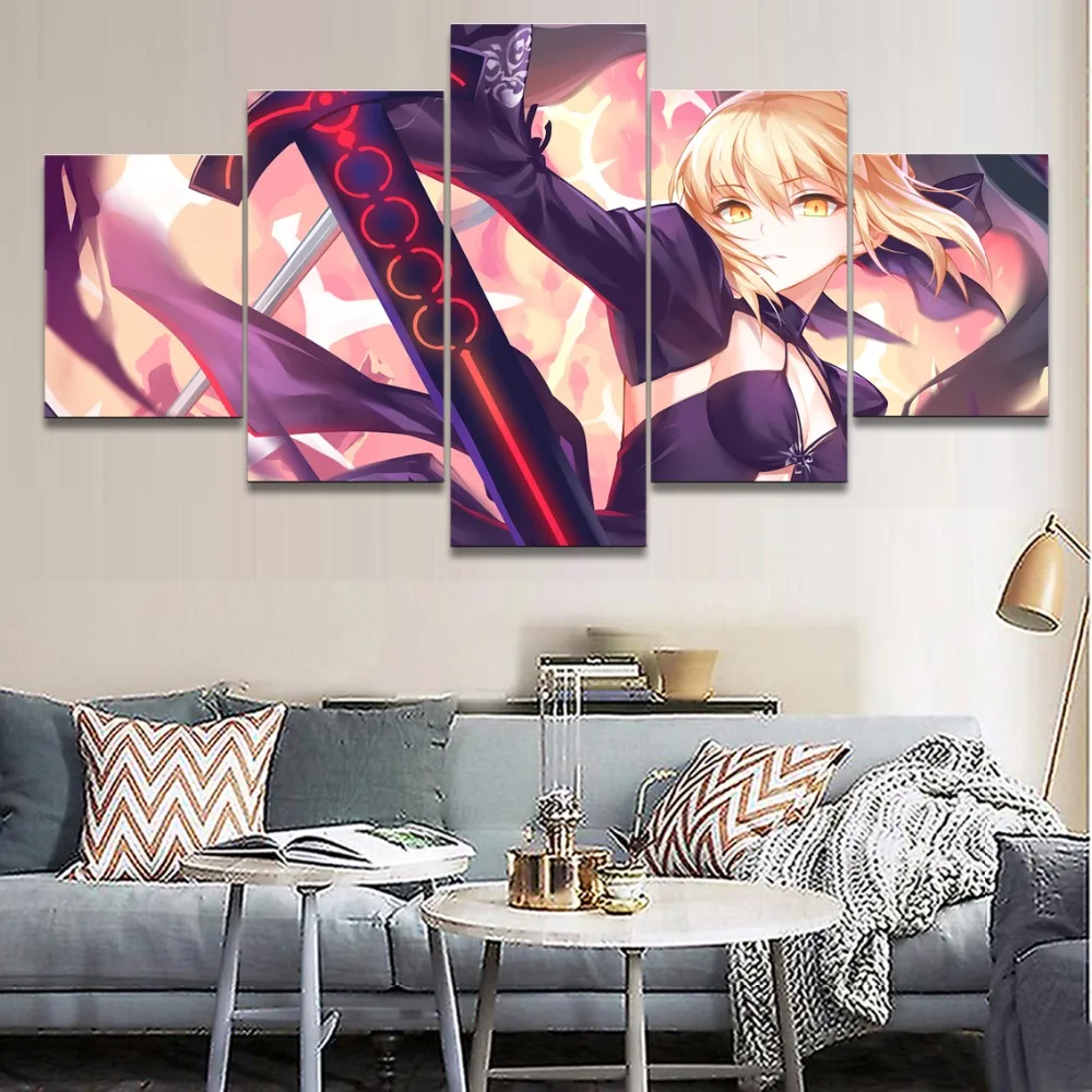 Настенная живопись 5 панелей аниме Fate Grand Order Сабер альтер постер домашний декор