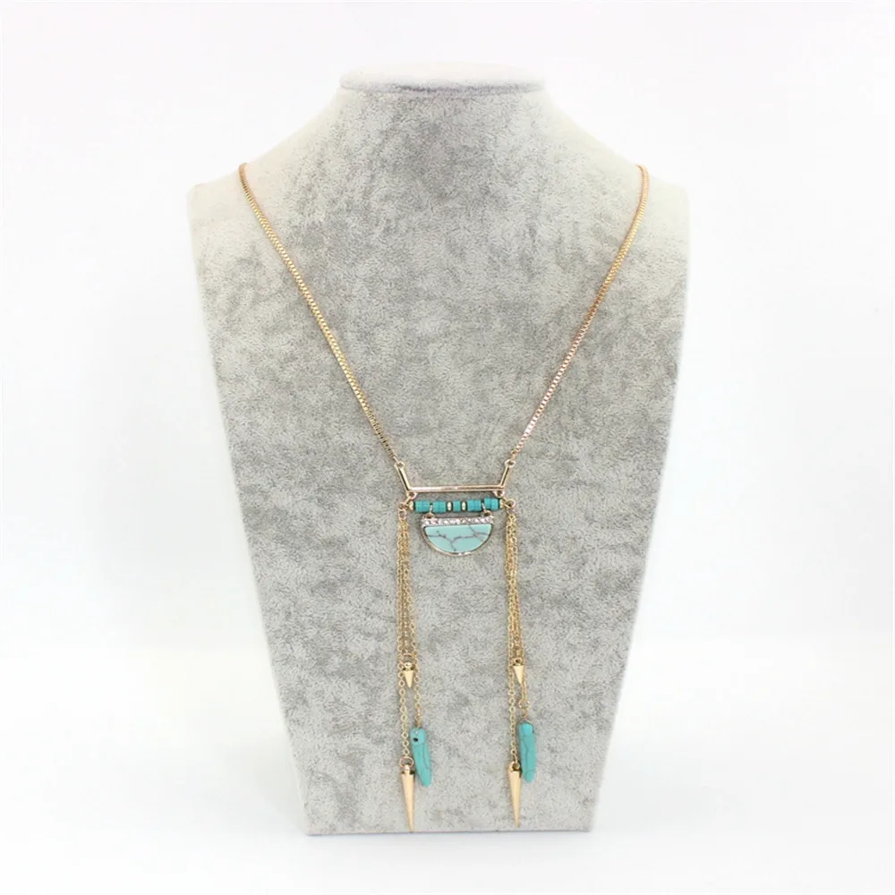 ENZE 2016 free shipping the new fashion Green pine white rivet tassel personality long necklace | Украшения и аксессуары