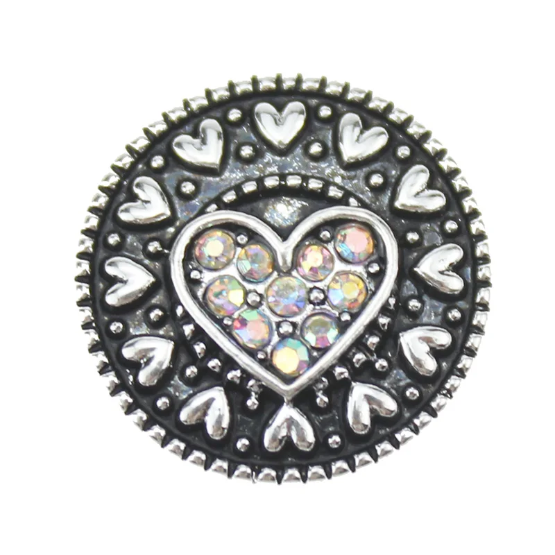 10pcs/lot heart-shaped Rhinestone 18mm metal snap buttons jewelry fit bracelet necklace button for women gift | Украшения и