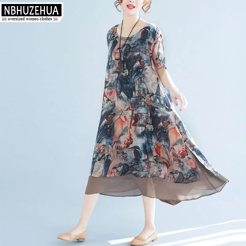 NBHUZEHUA A18 4XL 5XL Women's Chiffon Dress Bohemia Beach Retro Big Size Summer Dresses | Женская одежда