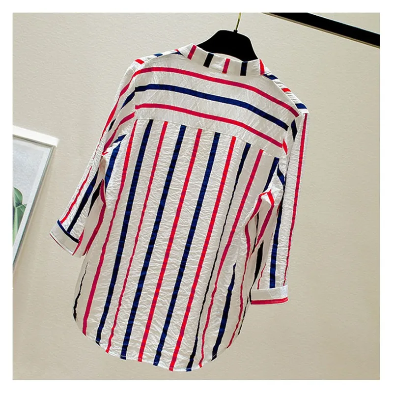 

2019 Summer Womens Striped Buttons Tie Front Tee Tops Bandage Ladies Short Sleeve Women Shirt Beach Casual Blusas shirt