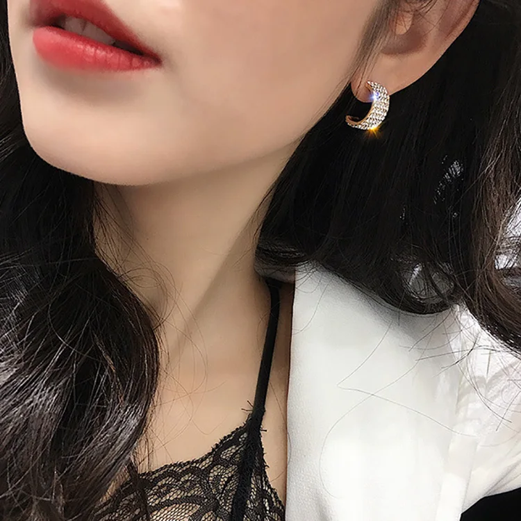 Женские серьги кольца с кристаллами MENGJIQIAO новые корейские блестящие ручной