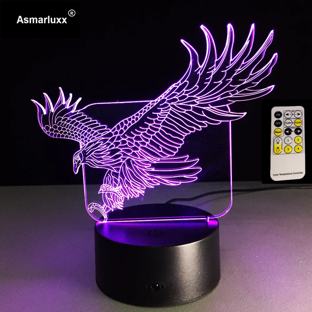 Орел 3D Ночной светильник 7 цветов изменяемый RGB светодиодные лампы настроение