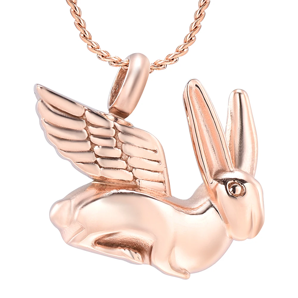 IJD10032 Cute Rabbit With Angel Wings Stainless Steel Memorial Jewelry Cremation Pendant Ashes Urn Funeral Keepsake Necklace