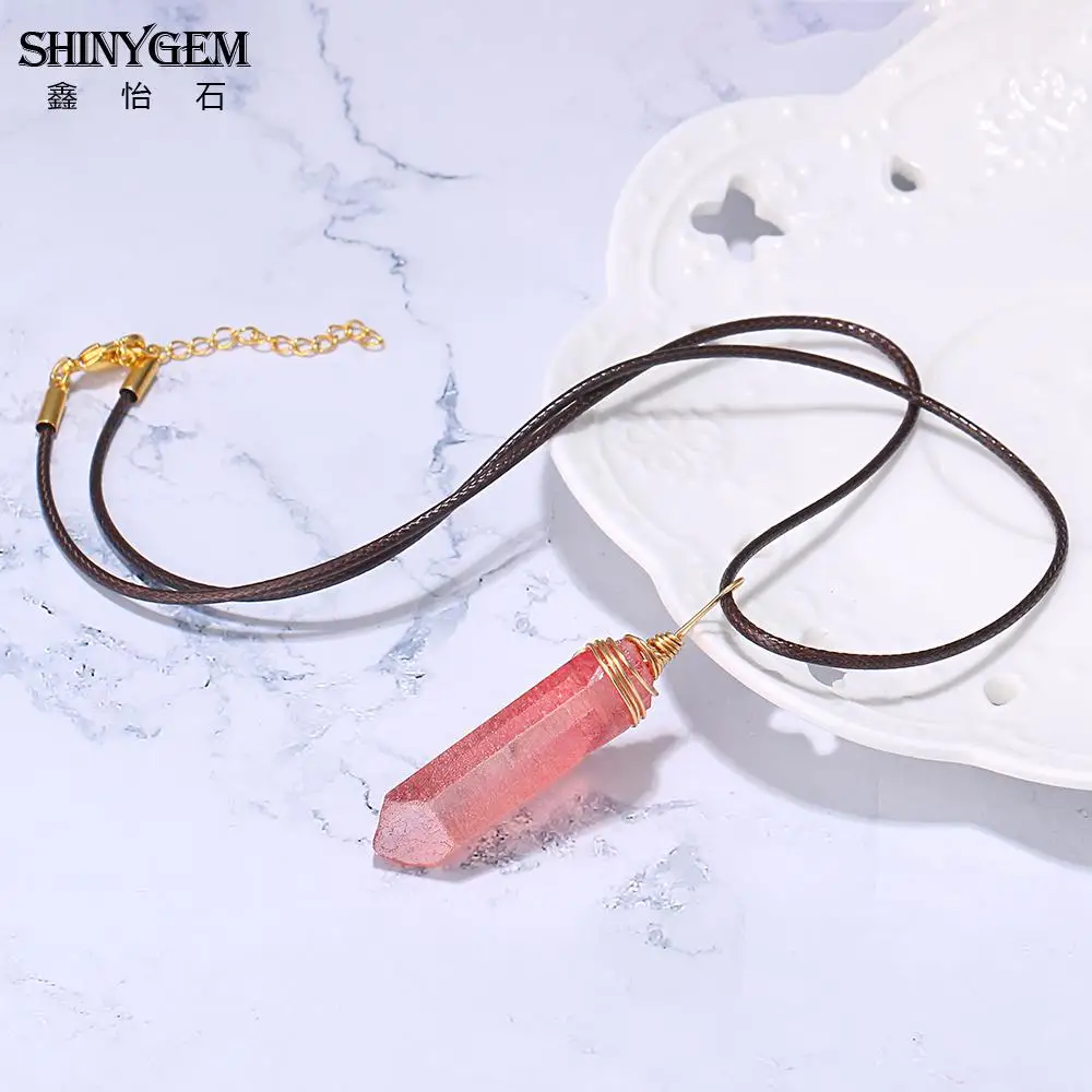 

ShinyGem Natural Crystal Jewelry Pendant Necklace Handmade Mixed Colors Fashion Pendant Necklace Statement Bohemian For Women