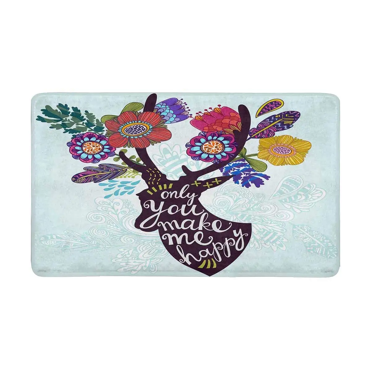 Голова оленя весенние цветы растения графический коврик для дома коврики обуви