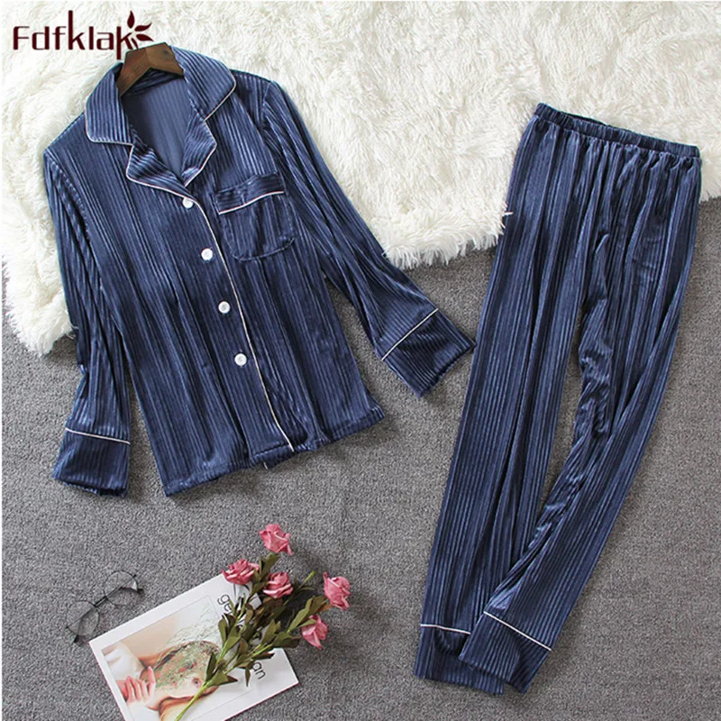 

Fdfklak Casual home clothes autumn winter pyjamas women pajamas set ladies sleepwear suit gold velvet warm homewear pijama mujer