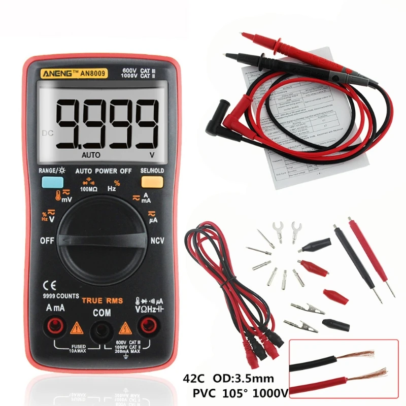 

ANENG AN8009 True-RMS Auto Range Digital Multimeter NCV Ohmmeter AC/DC Voltage Ammeter Current Meter Temperature Measurement