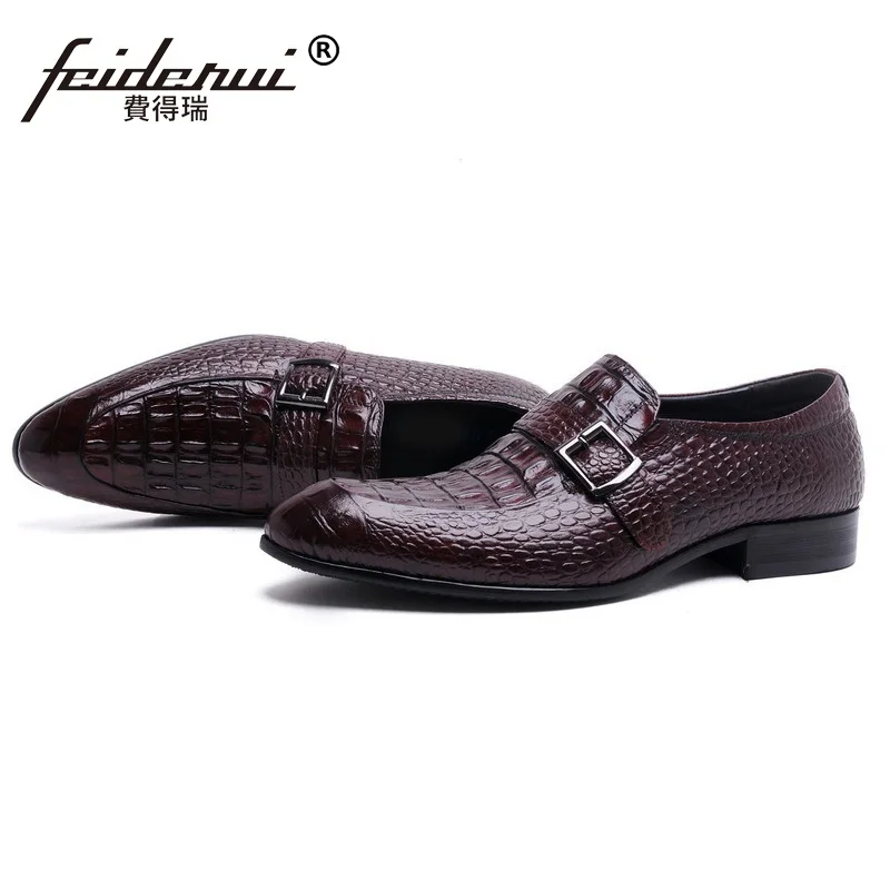 Модные крокодиловые мужские повседневные туфли из натуральной коровьей кожи