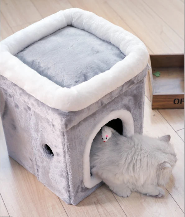 Pet Cat Igloo Съемная покрытая кровать маленькая собака мягкая кровать Met House M