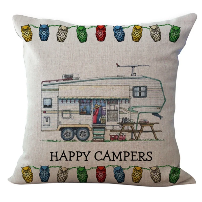 Хлопок и лен с принтом наволочка Винтаж Camper дорожный прицеп домашний декоративный бросок Наволочка 18x18 дюймов домашний текстиль