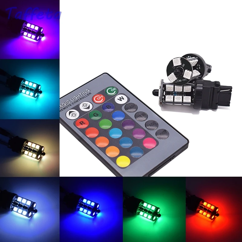 

2PCS 12V T25 3156 LED RGB Multi-Color 5050 27SMD Car Auto Fog Light Bulb With Remote Control