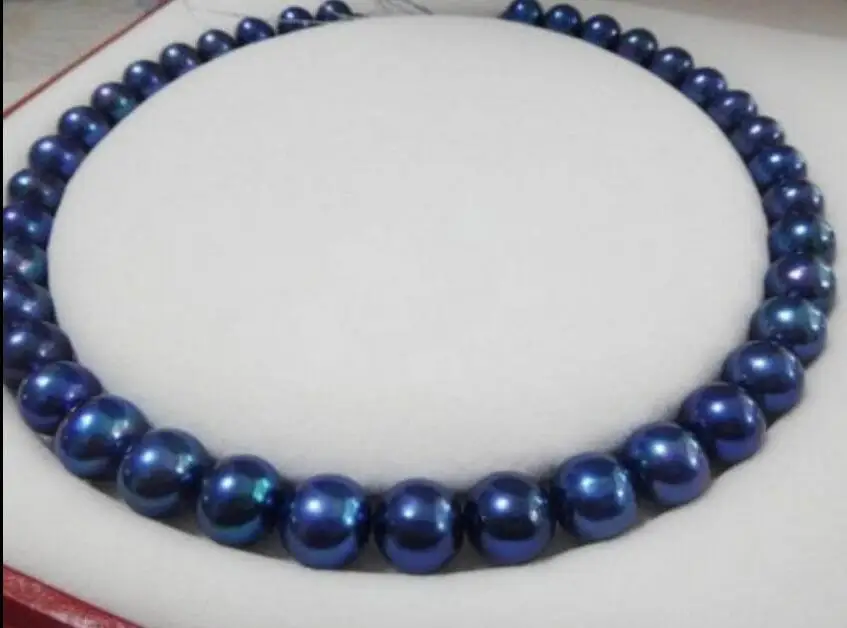 

Beautiful 10-11mm TAHITIAN BLUE pearl necklace 18" 36" yellow clasp
