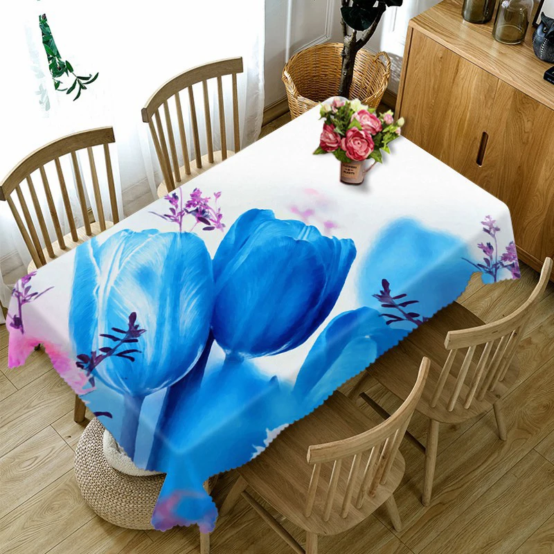 

Europe 3D Tablecloth Blue Demon Ji Flower Pattern Waterproof Polyester Living Room Dining Table Cloth Outdoor Picnic Table Cover